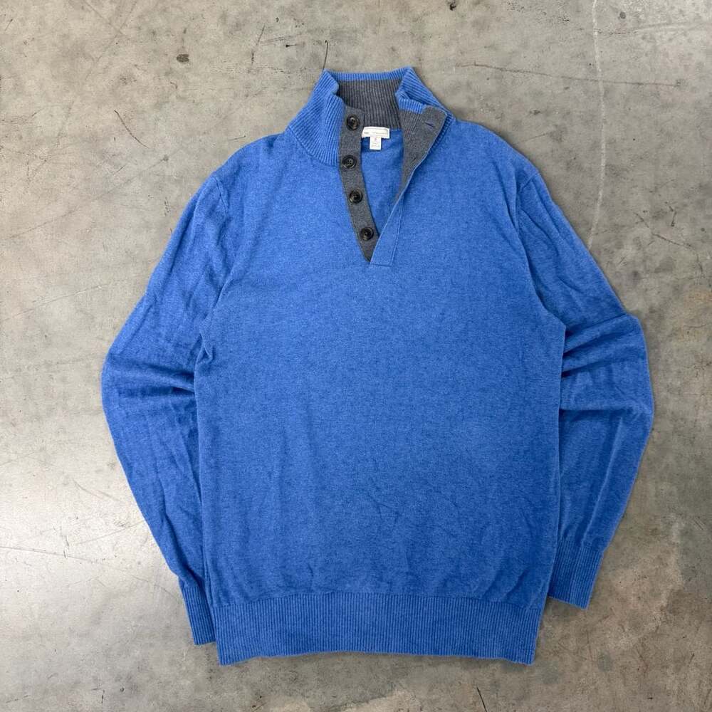 Gap Cotton Cashmere Mock Neck Sweater Size M Tall Blue Gray Pullover